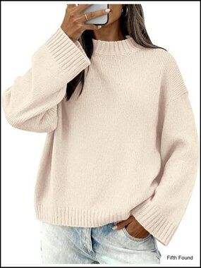 Crewneck Long Sleeve Loose Ribbed Knit Pullover Sweater